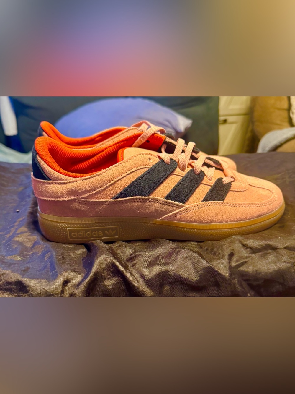 adidas Women’s Pink Suede Sneakers with Blue Stripes